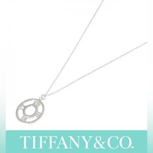 [Tiffany & Co.] Atlas Opan Medallion Clock Roman Numeral Chain Necklace Silver